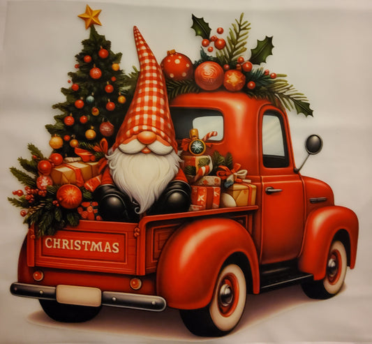 Christmas Gnome with Red Truck Direct to Film Ready to Press Transfer