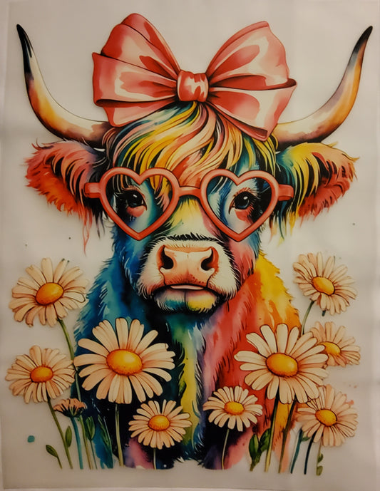 Cow with Bow Direct to Film Ready to Press Transfer